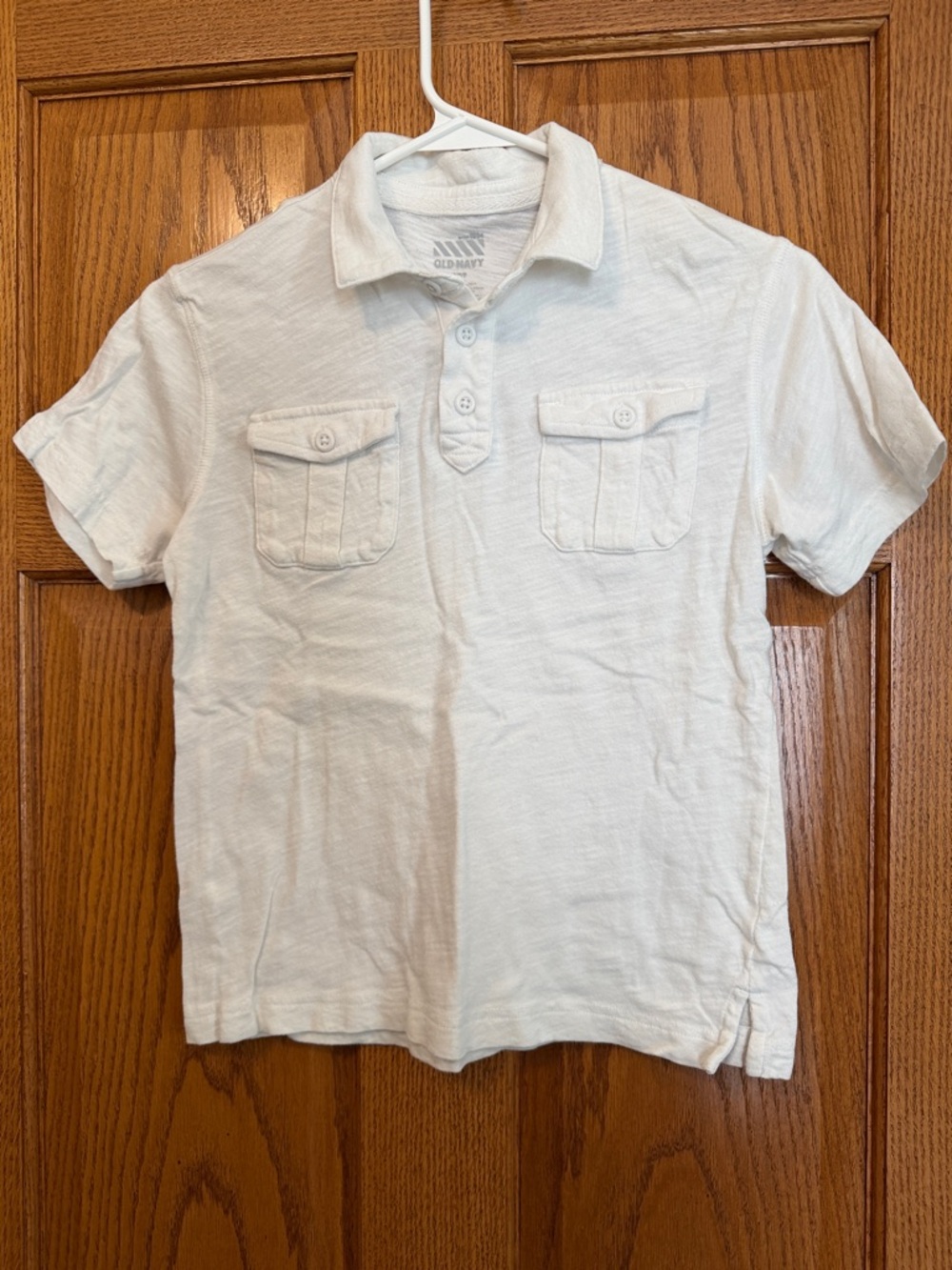 Old Navy Men's Cream Short Sleeve Polo with Buttoned Chest Pockets